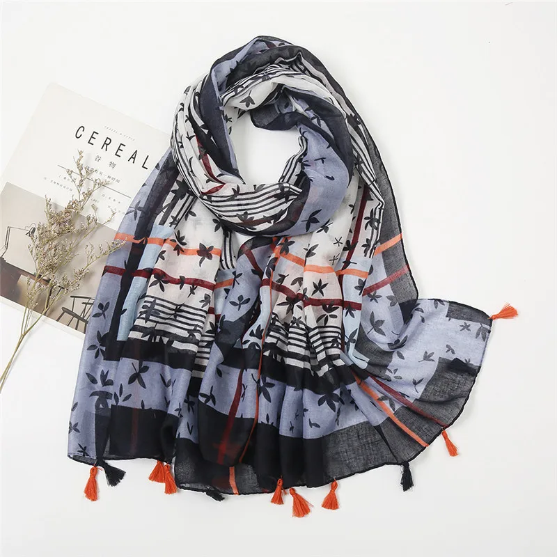 2024 Spanien Luxus Marke Marineblau Schöne Blumen Quaste Viskose Schal Schal Dame Hohe Qualität Wrap Stirnband Bufandas Moslemisches Hijab – Detail 9