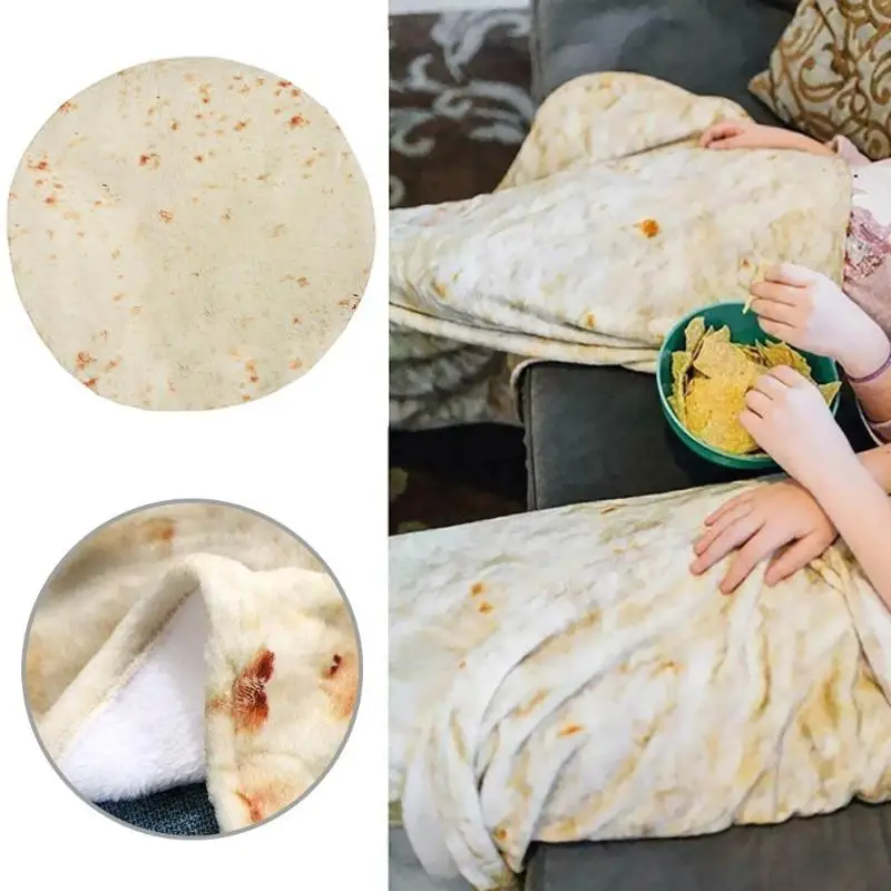 Round Mexican Burrito Flannel Blanket Family Sofa Tortilla Nap Carpet Wrap