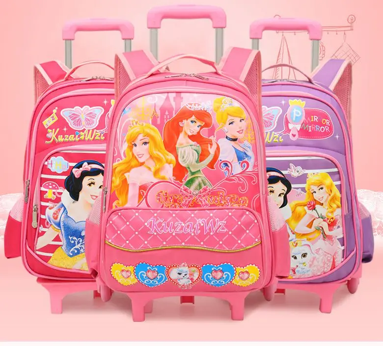 Детский Школьный рюкзак с колесами, школьная сумка принцессы на колесиках, рюкзак на колесиках для девочек