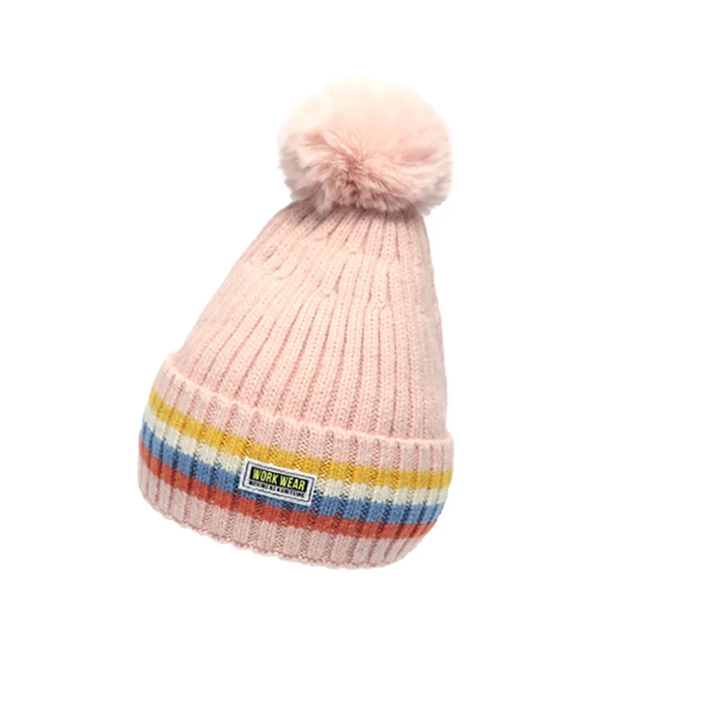 Зимние шапочки, модные детские цветные вязаные шапки с буквенным принтом, теплая шерстяная шапка, зимние шапки размера плюс