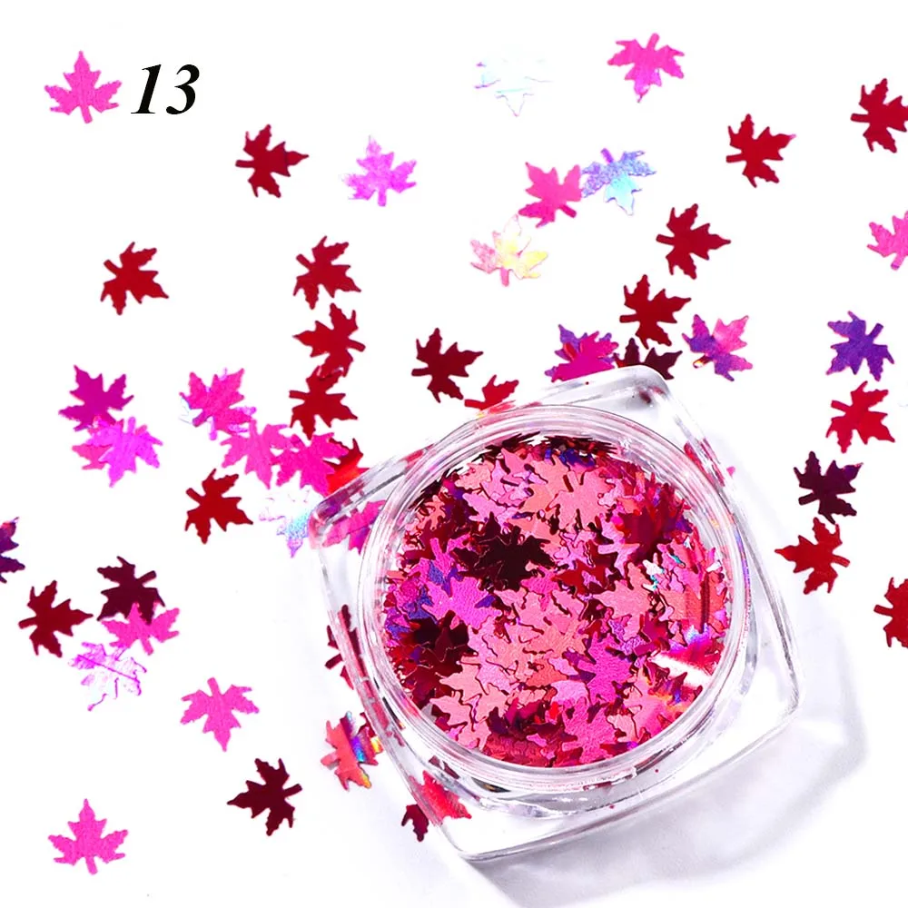 1 Box Maple Leaf Nail Art Glitter Flakes Gradient Multicolor Paillette Sparkly Sequins For Autumn Polish Decor Manicure LA1528 - Цвет: 13