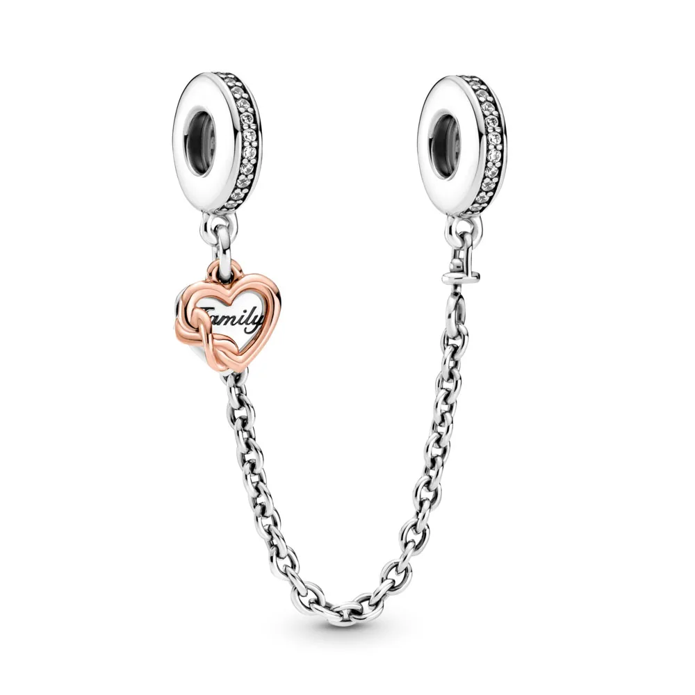 

Authentic 925 Sterling Silver Bead Infinity Family Heart Safety Chain Charm Fit Pandora Women Bracelet Bangle Gift DIY Jewelry