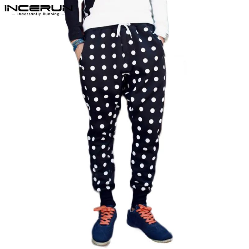 

INCERUN Casual Street Men Polka Dot Printed Elastic Waist Harem Pants Casual Comfort Trousers Joggers Mens Slim Sweatpants 2020
