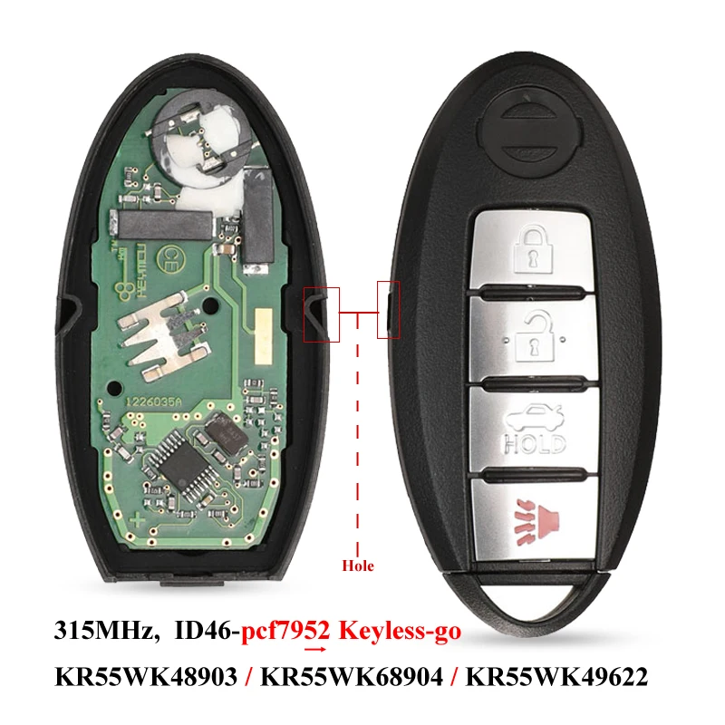 Jingyuqin умный дистанционный ключ для NISSAN Altima Teana Maxima MURANO для Infiniti G25 G35 G37 Q60 FX35 FX37 QX70 FX50 315 МГц ID46 - Цвет: Keyless-go ID46-7952
