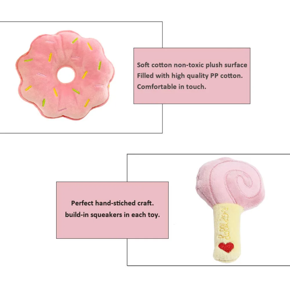 Vegetables 5 Chew Play Toys Pet Squeaky Puppy Chew Squeaker Quack Sound Doll Toy Creative Simulation Donut Pet Supplies Dog Toys