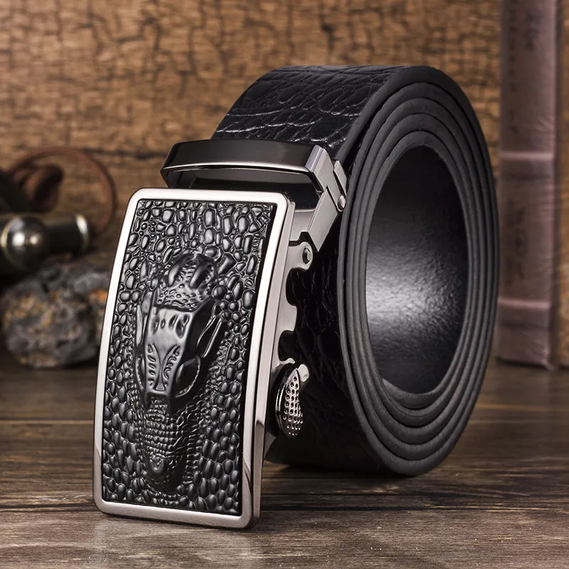 

top Women Cow Genuine Leather Belt For Male High Quality Brand Crocodile Design Adjustable Belt Wild Belt Metal Buckle Belts Men
