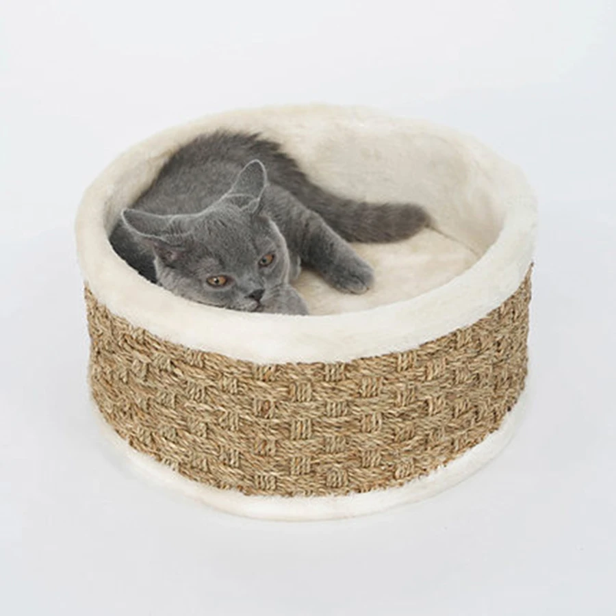 Washable Plush Cat Basket Sleep Sisal Mat Litter Cotton Cats Bed Kitten Litter Mat Panier Pour