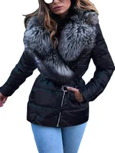 

New Autumn and Winter Bright Fur Collar Short Long-sleeved Cotton Coat Down Cotton-padded Jacket Female