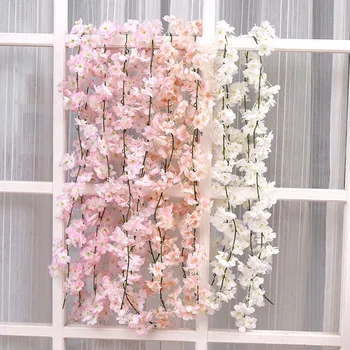 

Sakura Cherry Blossom Vine Wedding Arch Decoration Layout Home Party Rattan Wall Hanging Simulation Cherry Blossom Vine