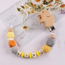 

Cute elephant pacifier clip safe teething chain baby wooden teether environmental protection fake clip holder personalized name