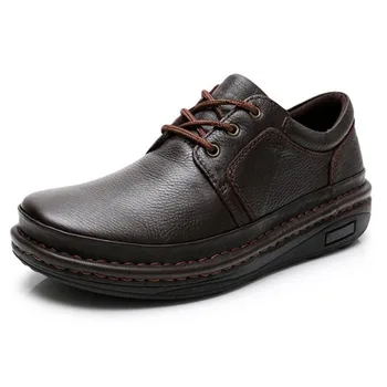 

Leather casual shoes men 2020 new cowhide men's shoes thick soled extra large wide foot breathable men leather shoes black Brown