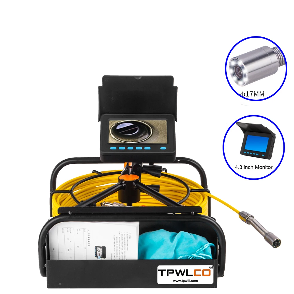 

TPWLCO TP9604B Endoscope Pipe Video Inspection System With DVR 10-50M 4.3inch Monitor 17mm IP68 Waterproof Drain Sewer Camera