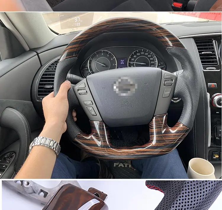Автомобильный руль для Nissan Patrol Y62 2012- углеродное волокно кожа Patrol Y62 обновление руля модификация