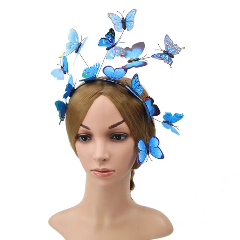 Women Girls Forest Fairy Fascinator Headband Colorful Flutter Butterflies Insect Wild Hair Hoop Woodland Photo Headpiece wide headbands for women