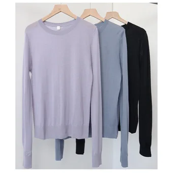 

Womens O-neck Knitted Sweater Lady Casual Simple Long Sleeve Thin Bottoming Pullover Tops New