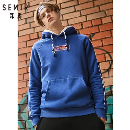 SEMIR, мужская толстовка с капюшоном, с принтом, с карманом-кенгуру, с длинным рукавом, в полоску, пуловер, с капюшоном, с резинкой на манжетах и подоле, зимний - Цвет: Chinese Blue