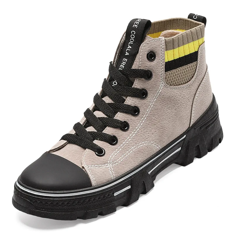 Winter Casual Warm Shoes New Retro Plush High-Top Women's Canvas Sneakers Comfortable Flat Trendy Flock Mixed Colors Shoes Women - Цвет: Бежевый