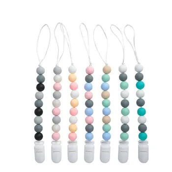 

2 Packs Baby Pacifier Clips Teether Soother Pacifier Chain Holders Silicone Dummy Clip Chewable Beads Teething Toy Shower Gift