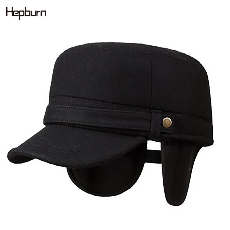 

Hepburn Brand winter warm PU Baseball Cap Bomber Hats Thicker Plus Velvet Keep Warm Woman Cap Protect the cold Male Bone Ski Hat