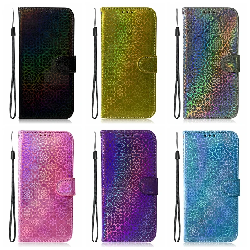Кожаный чехол-кошелек для Iphone 11 5,8 6,1 6,5 XR XS MAX X 8 7 6 SE 5s роскошный лазерный Градиент красочный Шикарный цветок 1 шт