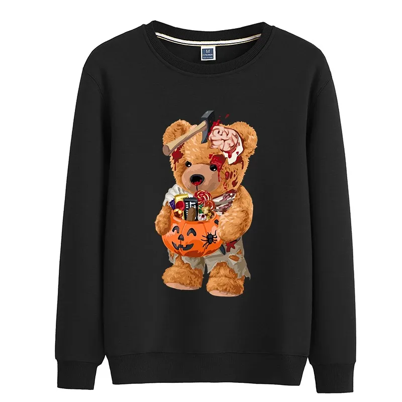 

100% Cotton And Velvet Halloween Bear Hoodie Women's Long-sleeved Pullover Winter Hot Style Super Dalian Hoodie Sweatshirt S-4XL