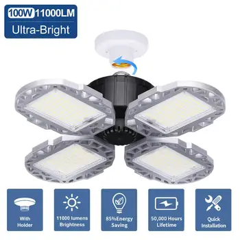 

100W LED Garage Light E26 E27 11000LM High Bay 400 SMD 2835 Chip 85-265V LED Garage Ceiling Lights Shop Warehouse 6000K