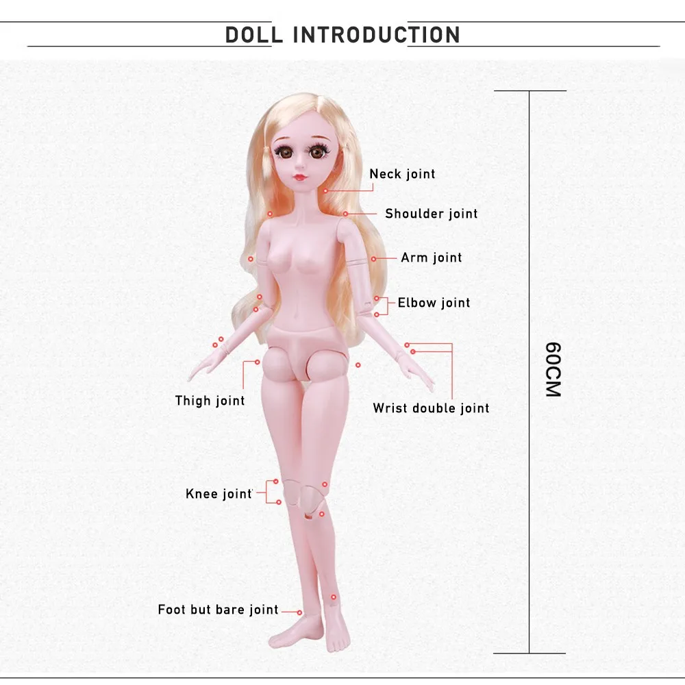 Мода 60 см 1/3 BJD кукла женщина обнаженная женская кукла глаза моргнуть подвижное шарнирное тело с обувью куклы для девочки Рождественский подарок