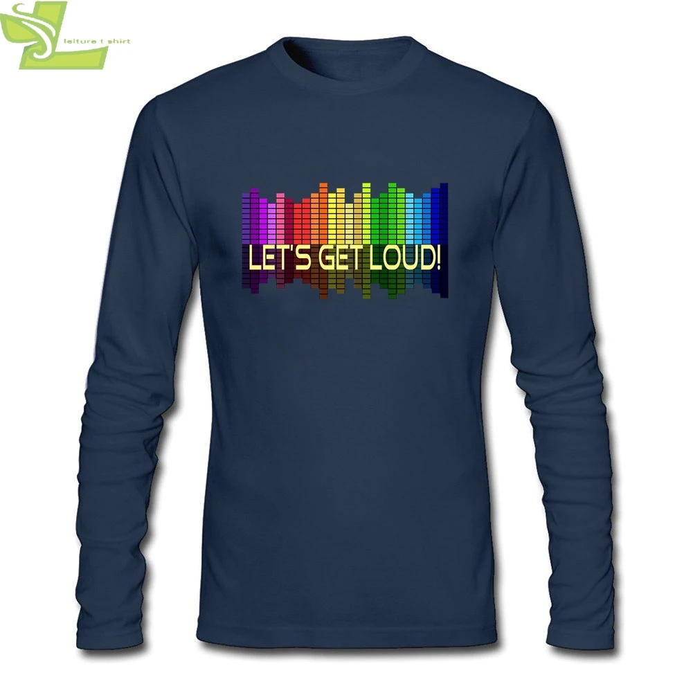 DJ Music Beat эквалайзер let's get loud футболка мужская с длинным рукавом Круглый вырез хлопок цифровой прямой печати мужские футболки 3XL - Цвет: Navy