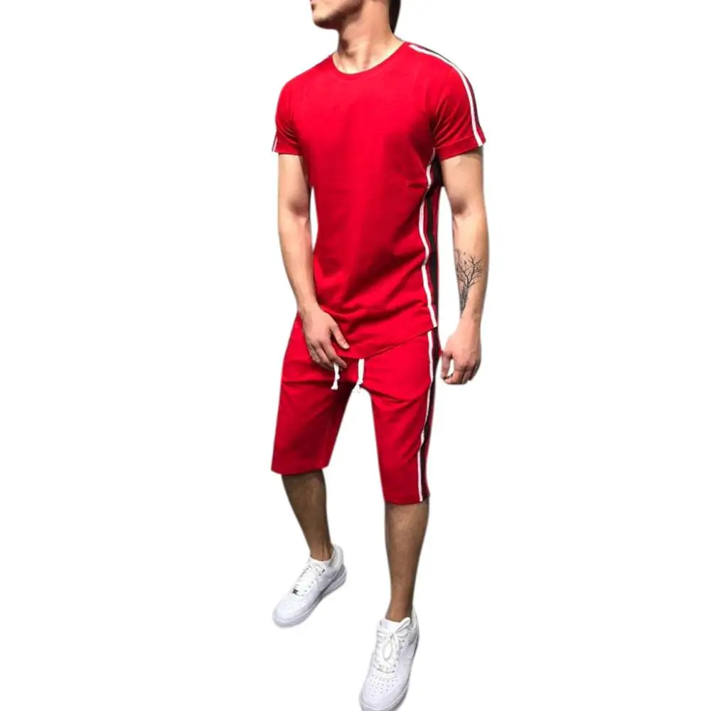 Мужские летние повседневные Модные цветные шорты с коротким рукавом, спортивные тонкие комплекты, ropa deportiva hombre#0927 - Цвет: Красный