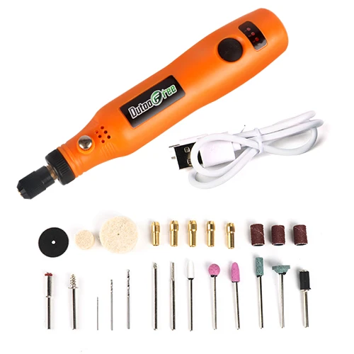 Mini Wireless Drill Electric Carving Pen Variable Speed USB Cordless Drill Rotary Tools Kit Engraver Pen for Grinding Polishing Orange