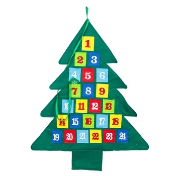 

OOTDTY Christmas Advent Countdown Wall Calendar with 24 Pockets Home Xmas Tree Hanging Pendant Decoration