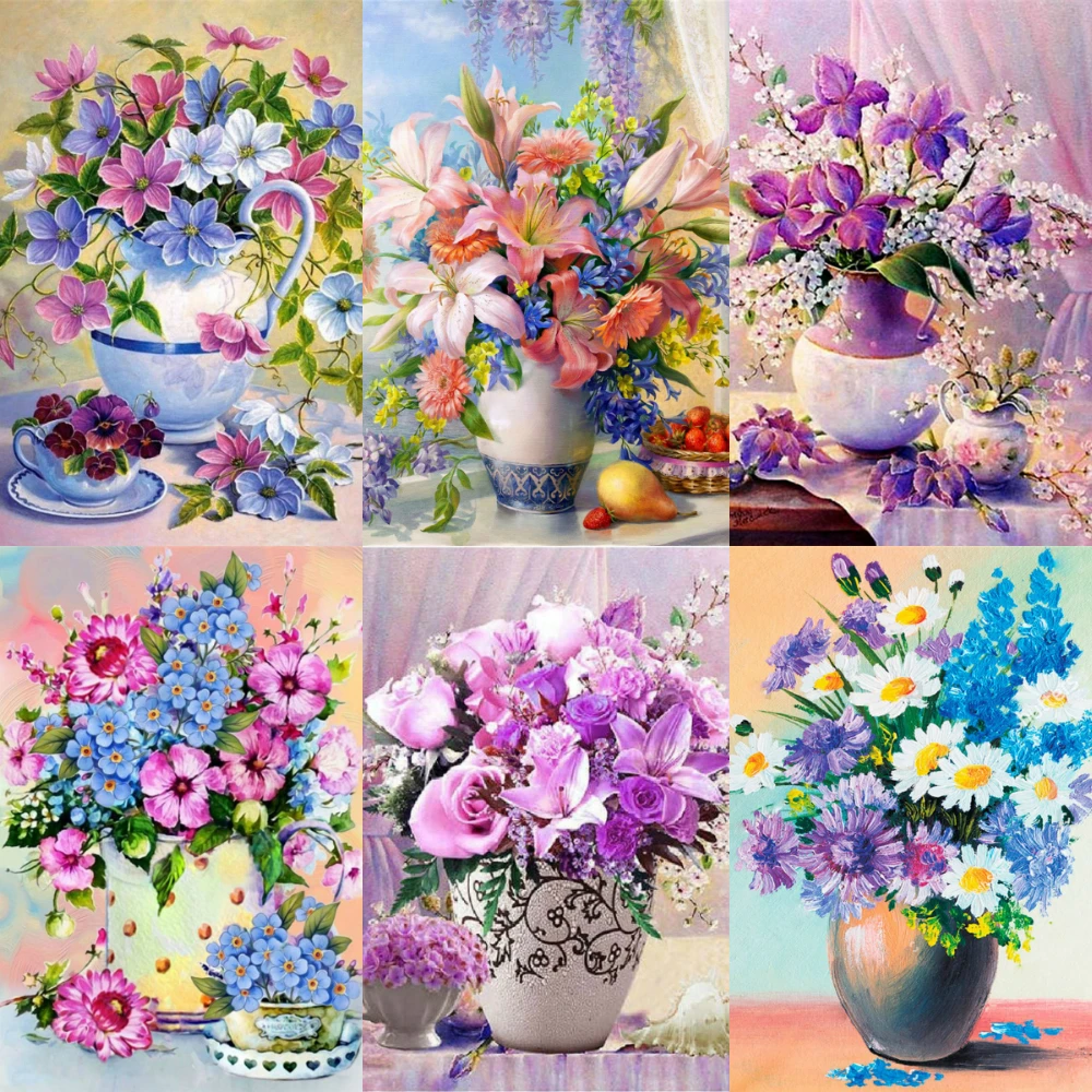 5D Diamond Painting Cross Stitch Sale Embroidery Flower Vase Full Square Round Picture Of Rhinestone Home Decoration | Дом и сад