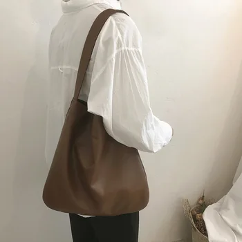 

Simple PU Handbag 2020 New Large Capacity Shoulder Bag Cross-Body Bucket Bag