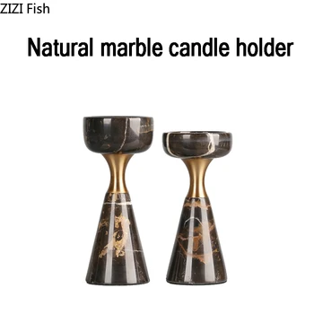 

Natural Marble Golden Texture Candle Holders Party Christmas Bar Candelabra Church Wedding Centerpieces Candlestick Home Decor