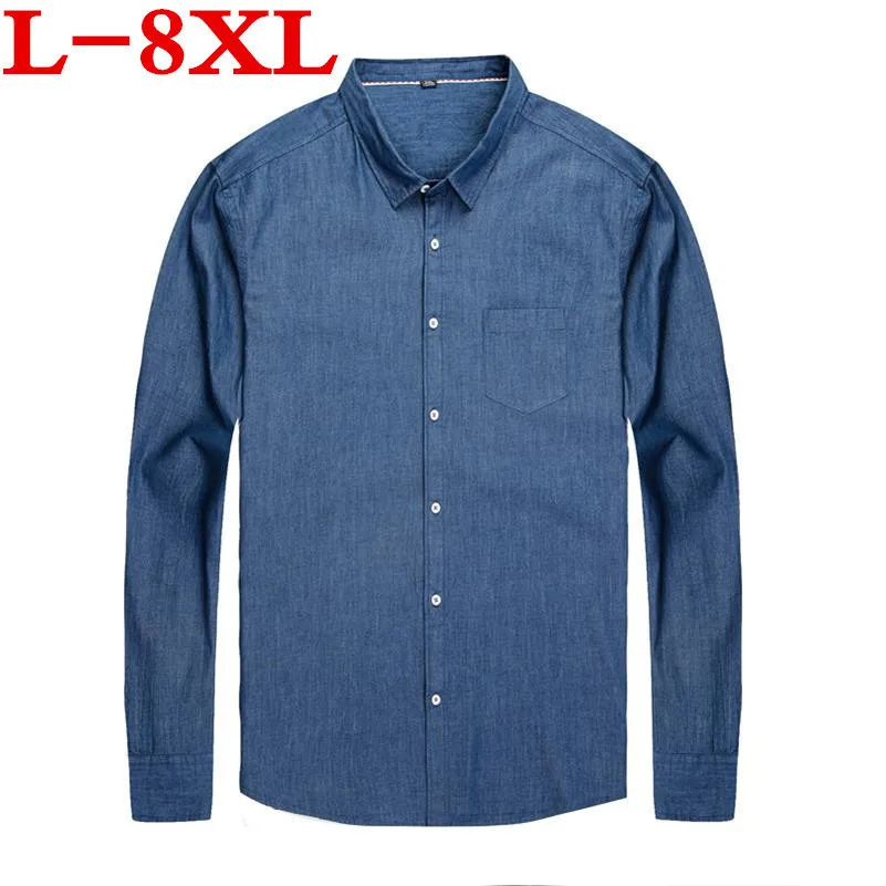 8XL 7XL размера плюс Мужская джинсовая рубашка с длинными рукавами camisa masculina