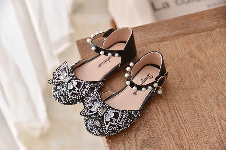 girl princess shoes Girls Sequin Lace Bow Kids Shoes Girls Cute Pearl Princess Dance Single Casual Shoe 2021 New Children's Party Wedding Shoes extra wide fit children's shoes