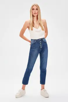 

Trendyol Navy Blue Front Button High Waist Mom Jeans TWOAW20JE0050