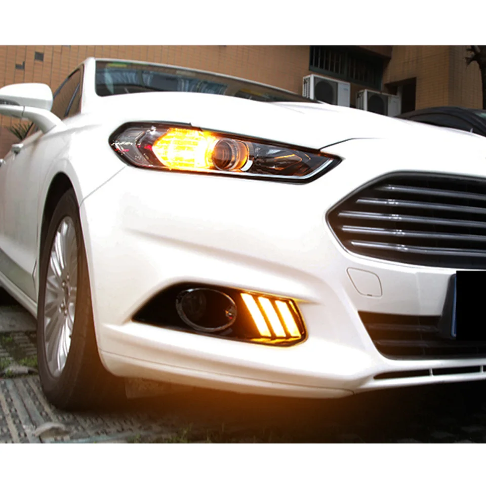 white yellow 1 комплект водонепроницаемый светильник для Ford Mondeo Fusion 2013- автомобильный DRL светильник Светодиодный дневной ходовой светильник с желтым поворотным сигналом реле - Испускаемый цвет: white yellow