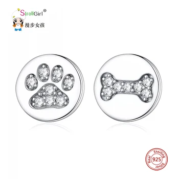 

925 Sterling Silver Irregular Dog Claw Bone Round Shining Zirconia Earrings 2020 Women's fine Jewelry Factory Outlet