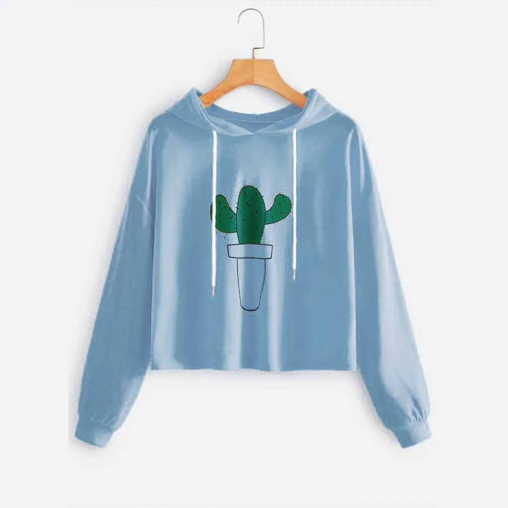 Jaycosin 2019 Fashion Autumn Women Loose Cactus Print Sweatshirt Stylish Long Sleeve Comfortable Casual Pullover Blouse 104#10