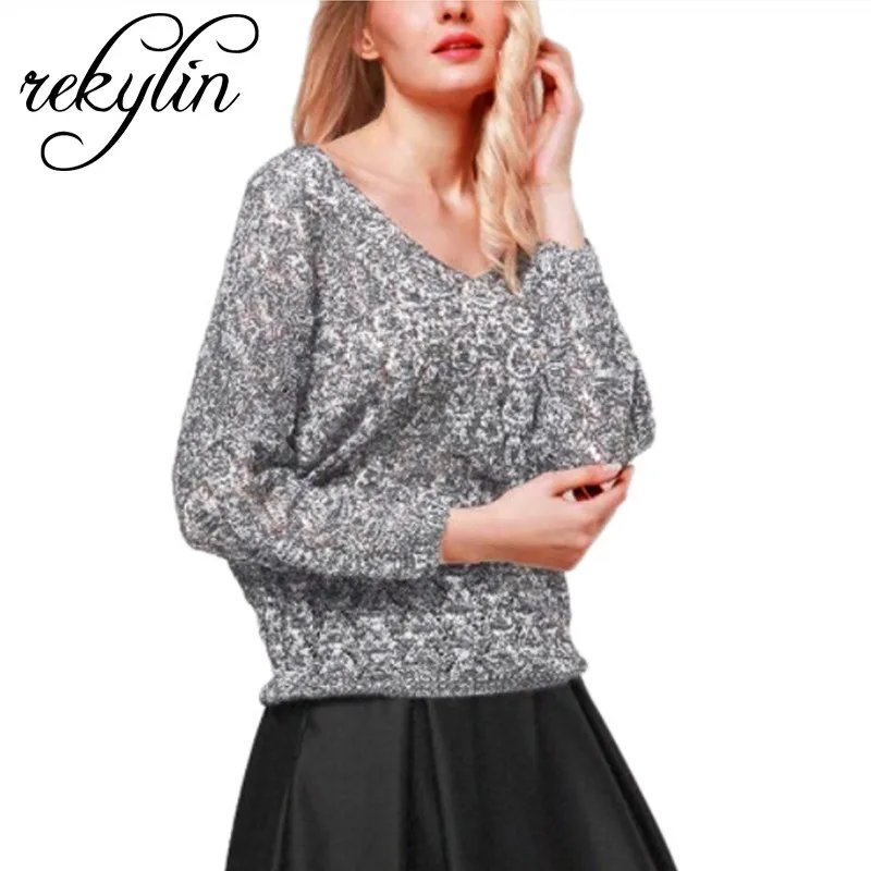 

2019 New Openwork Sweater Women's Spring and Autumn Thin Section Loose V-neck Bat Sleeve Sweater Latest Fashion Sexy Sweater