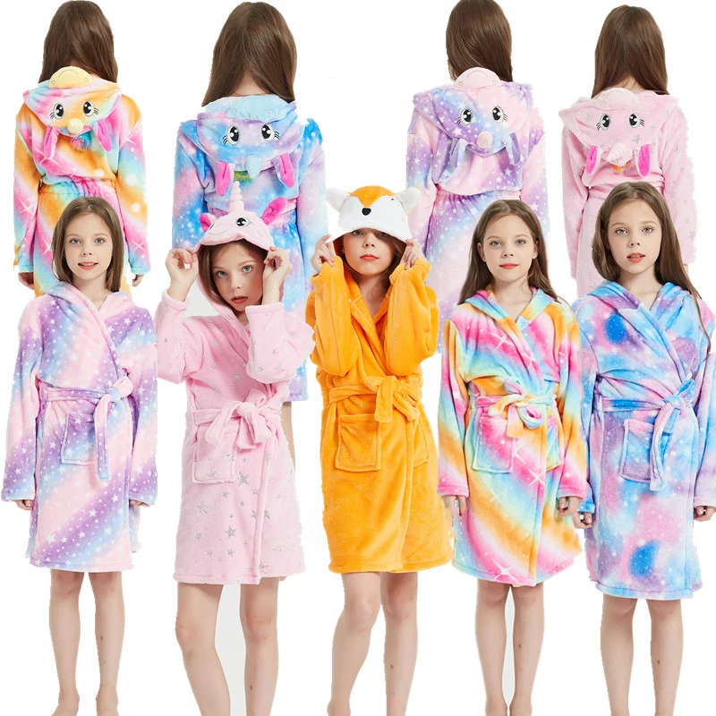 

Unicorn Hooded Children Bathrobes Baby Rainbow Bath Robe Animal For Boys Girls Pyjamas Nightgown Kids Sleepwear 3-11Y