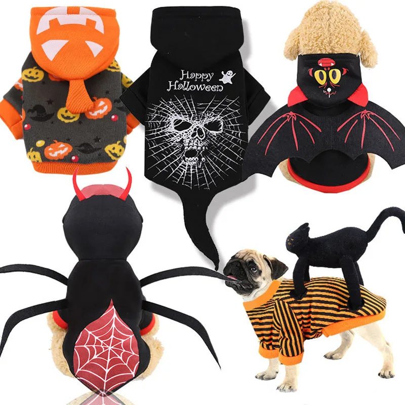 

Halloween Dog Clothes Skull Bat Pumpkin Spider Dog Costume For Small Dogs Soft Warm Puppy Hoodie Coat Cosplay Dog Jacket Apperal