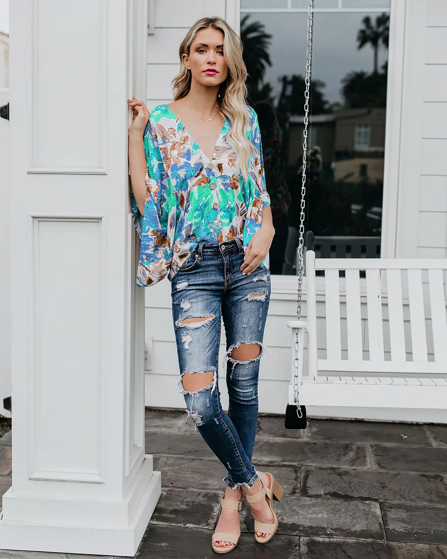 Летние цветочные Boho блузки женские шифоновые рубашки для отпуска Топы повседневные с длинным рукавом сексуальные винтажные блузки Femme Blusa уличная