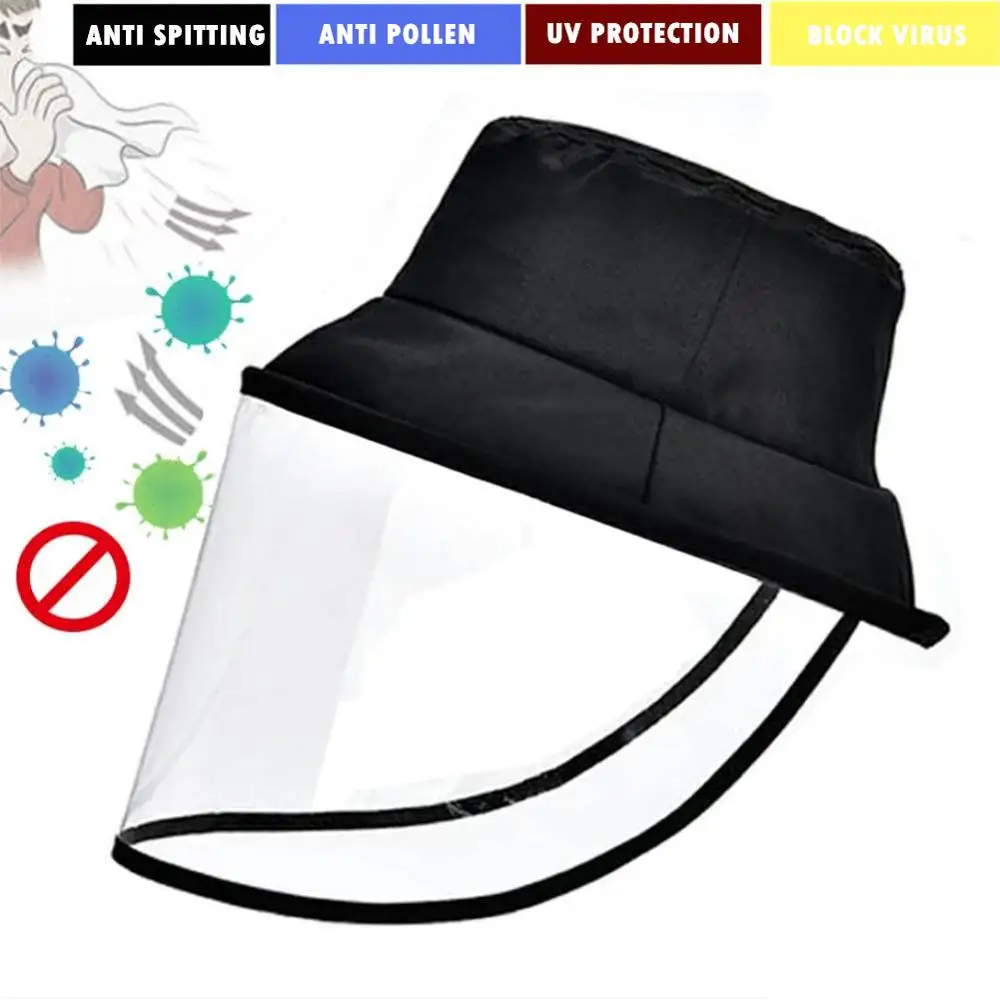 

Adult Protective Face Shield Bucket Hat Transparent Face Cover Block Saliva Droplets Anti-spitting Fisherman Cotton Sun Cap