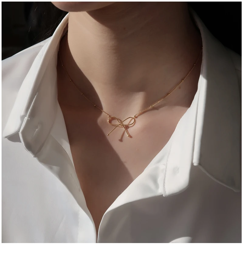 Timeless Wonder Titanium Sweet Bowknot Wrap Neck Choker Necklace Women Stainless Steel Jewelry Trendy Boho Ins Gold Top 5228