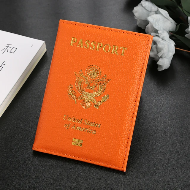 Personalised leather USA Passport Cover Customized Travel Passport holder American Wallet Covers for Passports us passport Orange