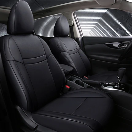 black CARTAILOR на заказ, подходят для Nissan Qashqai, автомобильные чехлы для сидений, чехлы для сидений, защитные чехлы из искусственной кожи, стильные аксессуары, набор - Название цвета: black