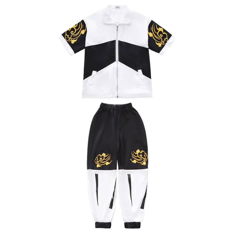 Coat And Pant Танцевальный костюм в стиле хип-хоп Детская уличная одежда новая одежда для джазовых танцев для мальчиков и девочек костюм для шоу в китайском стиле штаны для бальных танцев в стиле хип-хоп - Цвет: Coat And Pant