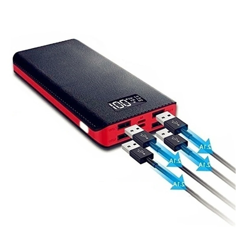 Внешний аккумулятор большой емкости 30000 мАч с ЖК дисплеем и 4usb портами|Внешние